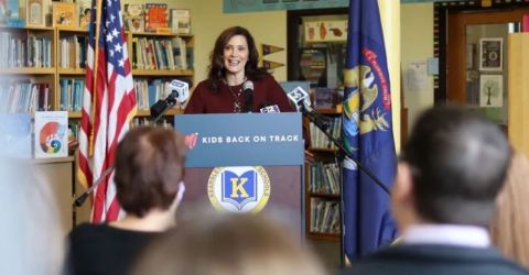 Gov. Gretchen Whitmer at a school