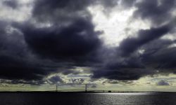 Straits of Mackinac on a dark and cloudy day